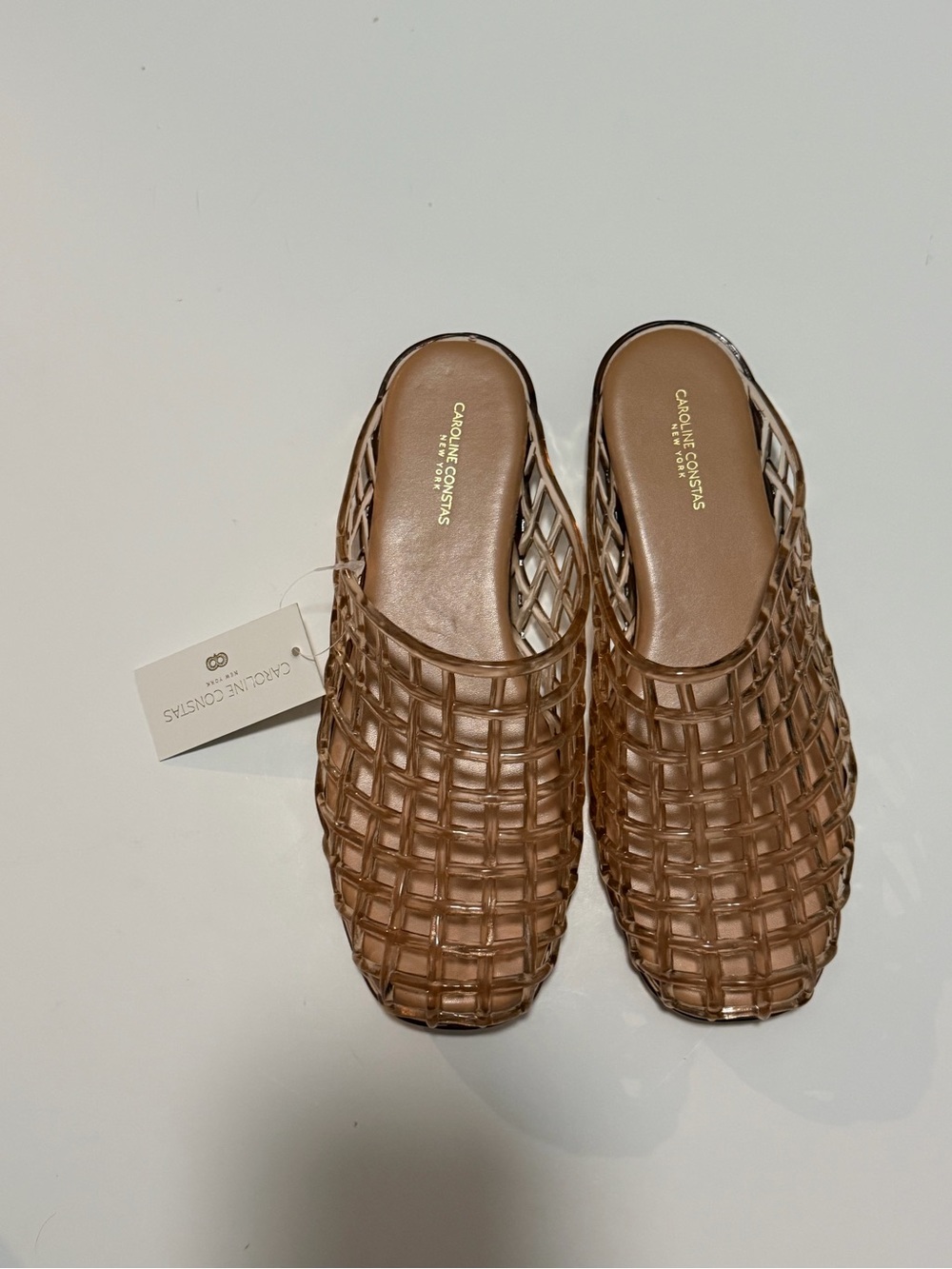 Caroline Constas Rose Gold Woven Slip-On Mules